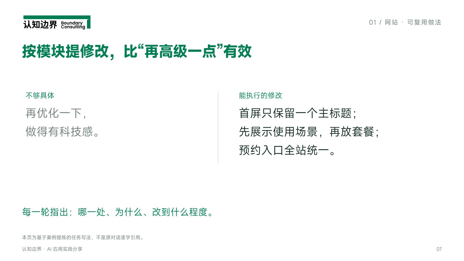 按模块提修改,比“再高级一点”有效